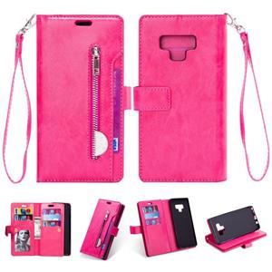 huismerk Voor Samsung Galaxy Note9 Multifunctionele Rits Horizontale Flip Lederen Case met Holder & Wallet & 9 Card Slots & Lanyard(Rose Red)