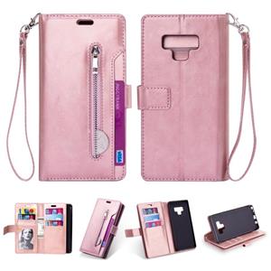 huismerk Voor Samsung Galaxy Note9 Multifunctionele Rits Horizontale Flip Lederen Case met Holder & Wallet & 9 Card Slots & Lanyard(Rose Gold)