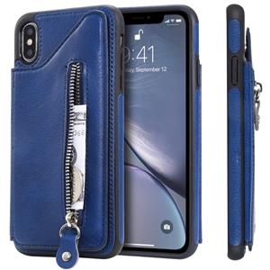 huismerk Voor iPhone XS Max effen kleur dubbele gesp rits schokbestendige beschermhoes (blauw)