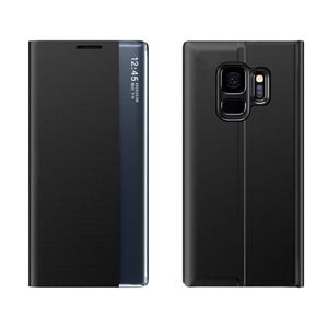 huismerk Voor Galaxy S9 Side Display Magnetic Horizontal Flip Plain Texture Cloth + PC Case met Holder & Sleep / Wake-up Function(Black)