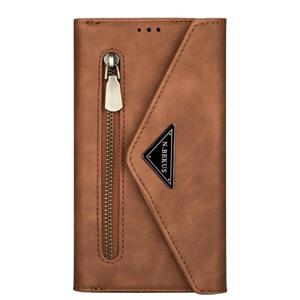 huismerk Voor iPhone XS Max Skin Feel Zipper Horizontale Flip Lederen Case met Holder & Card Slots & Photo Frame & Lanyard & Long Rope(Bruin)