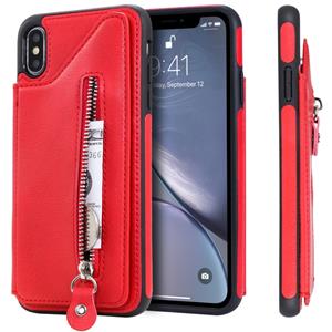 huismerk Voor iPhone XS Max effen kleur dubbele gesp rits schokbestendige beschermhoes (rood)