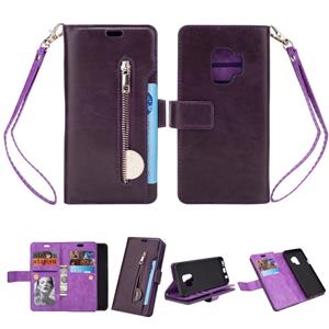 huismerk Voor Samsung Galaxy S9 Multifunctionele Rits Horizontale Flip Lederen Case met Holder & Wallet & 9 Card Slots & Lanyard(Paars)