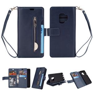 huismerk Voor Samsung Galaxy S9 Multifunctionele Rits Horizontale Flip Lederen Case met Holder & Wallet & 9 Card Slots & Lanyard(Blue)