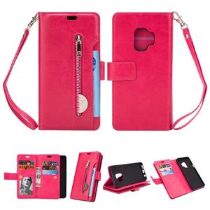 huismerk Voor Samsung Galaxy S9 Multifunctionele Rits Horizontale Flip Lederen case met Holder & Wallet & 9 Card Slots & Lanyard(Rose Red)