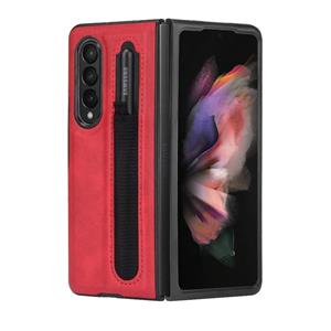 huismerk Voor Samsung Galaxy Z Fold3 5G Vintage Texture Telefoonhoes met Pen Slot