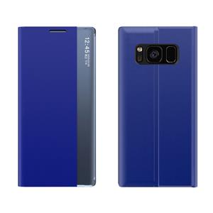 huismerk Voor Galaxy S8 side display met magnetische / beugel functie / Slaapfunctie Plain Texture Doek + PC Flip Case(Blauw)