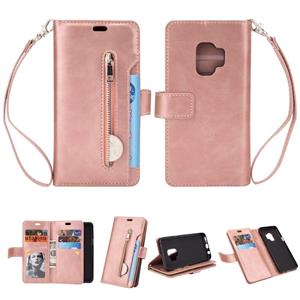 huismerk Voor Samsung Galaxy S9 Multifunctionele Rits Horizontale Flip Lederen case met Holder & Wallet & 9 Card Slots & Lanyard(Rose Gold)