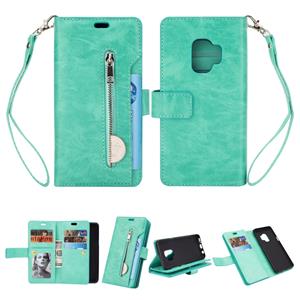 huismerk Voor Samsung Galaxy S9 Multifunctionele Rits Horizontale Flip Lederen Case met Holder & Wallet & 9 Card Slots & Lanyard(Mint Green)