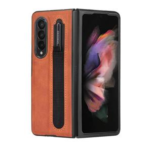 huismerk Voor Samsung Galaxy Z Fold3 5G vintage textuur telefoonhoesje met pen slot