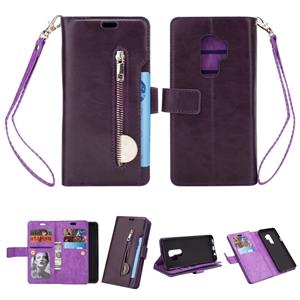 huismerk Voor Samsung Galaxy S9+ Multifunctionele rits horizontale flip lederen hoes met Holder & Wallet & 9 Card Slots & Lanyard(Paars)