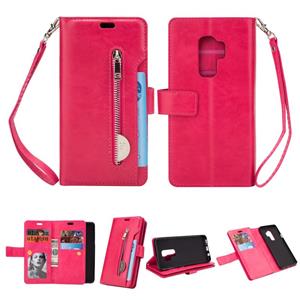 huismerk Voor Samsung Galaxy S9+ Multifunctionele Rits Horizontale Flip Lederen case met Holder & Wallet & 9 Card Slots & Lanyard(Rose Red)