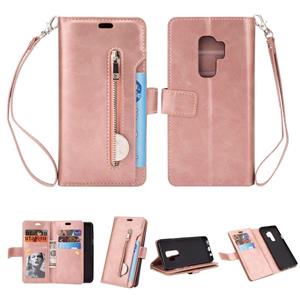 huismerk Voor Samsung Galaxy S9+ Multifunctionele Rits Horizontale Flip Lederen Case met Holder & Wallet & 9 Card Slots & Lanyard(Rose Gold)