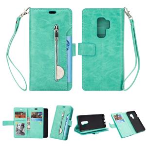 huismerk Voor Samsung Galaxy S9+ Multifunctionele Rits Horizontale Flip Lederen Case met Holder & Wallet & 9 Card Slots & Lanyard(Mint Green)