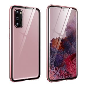 huismerk Voor Samsung Galaxy S20 Magnetic Metal Frame Dubbelzijdige Tempered Glass Case (Rose Gold)