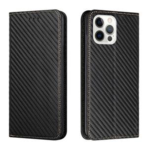 huismerk Koolstofvezel textuur flip houder lederen telefooncase voor iphone 13 pro