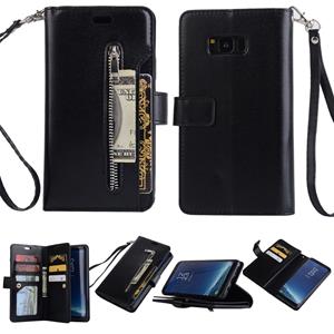 huismerk Voor Samsung Galaxy S8+ Multifunctionele Rits Horizontale Flip Lederen Case met Holder & Wallet & 9 Card Slots & Lanyard(Zwart)