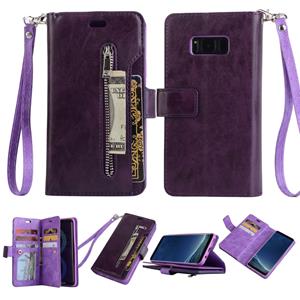 huismerk Voor Samsung Galaxy S8+ Multifunctionele rits horizontale flip lederen hoes met Holder & Wallet & 9 Card Slots & Lanyard(Paars)