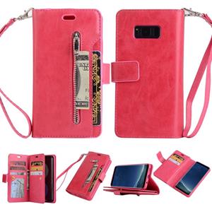 huismerk Voor Samsung Galaxy S8+ Multifunctionele Rits Horizontale Flip Lederen case met Holder & Wallet & 9 Card Slots & Lanyard(Rose Red)