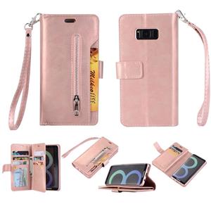 huismerk Voor Samsung Galaxy S8+ Multifunctionele Rits Horizontale Flip Lederen Case met Holder & Wallet & 9 Card Slots & Lanyard(Rose Gold)