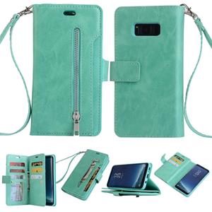 huismerk Voor Samsung Galaxy S8+ Multifunctionele Rits Horizontale Flip Lederen Case met Holder & Wallet & 9 Card Slots & Lanyard(Mint Green)