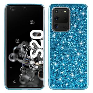 huismerk Voor Galaxy S20 Ultra Plating Glittery Powder Shockproof TPU beschermhoes (Blauw)