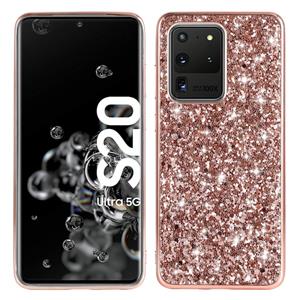 huismerk Voor Galaxy S20 Ultra Plating Glittery Powder Shockproof TPU Beschermhoes (Rose Gold)