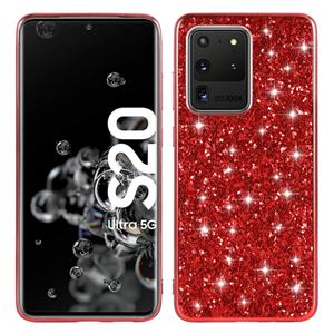 huismerk Voor Galaxy S20 Ultra Plating Glittery Powder Shockproof TPU beschermhoes (Rood)