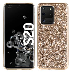 huismerk Voor Galaxy S20 Ultra Plating Glittery Powder Shockproof TPU beschermhoes (Goud)