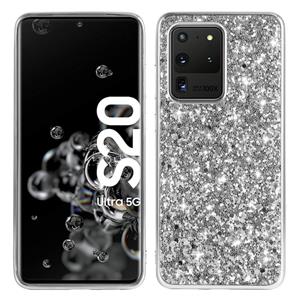 huismerk Voor Galaxy S20 Ultra Plating Glittery Powder Shockproof TPU beschermhoes (Zilver)