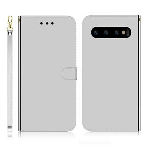 huismerk Voor Galaxy S10 Imitated Mirror Surface Horizontal Flip Leather Case met Holder & Card Slots & Wallet & Lanyard(Silver)