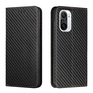 huismerk Voor Xiaomi Redmi K40 koolstofvezel textuur flip houder lederen telefooncase