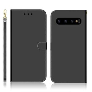 huismerk For Galaxy S10+ Imitated Mirror Surface Horizontal Flip Leather Case with Holder & Card Slots & Wallet & Lanyard(Black)