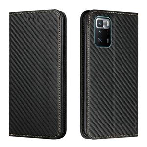 huismerk Voor Xiaomi Redmi Note 10 PRO 5G koolstofvezel textuur flip houder lederen telefooncase