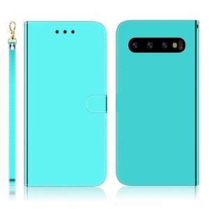 huismerk Voor Galaxy S10+ Geïmiteerd spiegeloppervlak horizontale flip lederen hoes met Houder & Card Slots & Wallet & Lanyard(Mint Green)