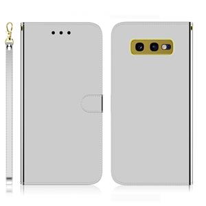 huismerk Voor Galaxy S10e Imitated Mirror Surface Horizontal Flip Leather Case met Holder & Card Slots & Wallet & Lanyard(Silver)