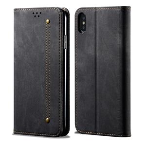 huismerk Voor iPhone X / XS Denim Texture Casual Style Horizontal Flip Leather Case met Holder & Card Slots & Wallet(Black)