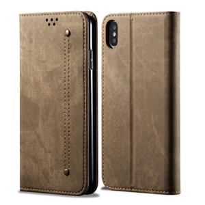 huismerk Voor iPhone X/XS denim textuur casual stijl horizontale Flip lederen draagtas met houder & kaartsleuven & portemonnee (kaki)