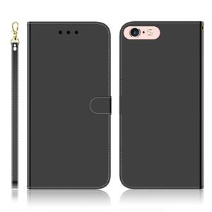 huismerk Voor iPhone 6 Plus / 6s Plus Geïmiteerd spiegeloppervlak horizontale flip lederen hoes met houder & kaartsleuven & Portemonnee & Lanyard(Zwart)