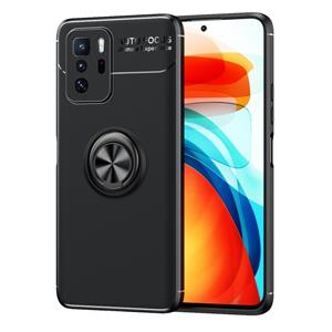 huismerk Voor Xiaomi Redmi Note 10 Pro China Metalen Ring Houder 360 Graden Roterende TPU-zaak (zwart + zwart)