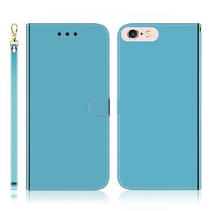 huismerk Voor iPhone 6 Plus / 6s Plus Geïmiteerd spiegeloppervlak horizontale flip lederen hoes met houder & kaartsleuven & Portemonnee & Lanyard(Blauw)