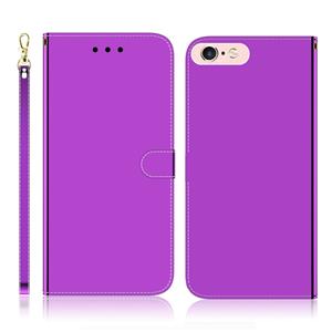 huismerk Voor iPhone 6 plus/6s plus geïmiteerd spiegel oppervlak horizontale Flip lederen draagtas met houder & kaartsleuven & portemonnee & Lanyard (paars)