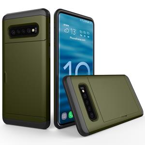 huismerk Schokbestendige ruige Armor beschermhoes voor Galaxy S10 PLUS met kaartslot (leger-groen)