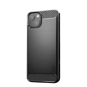 Mofi Gentless Series Geborsteld Textuur Koolstofvezel Zachte TPU-zaak voor iPhone 13 (Zwart)