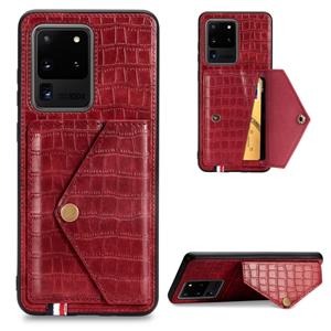 huismerk Voor Galaxy S20 Ultra Crocodile Patroon Envelop kaart pakket telefoon geval met magneet en beugel functie (rood)