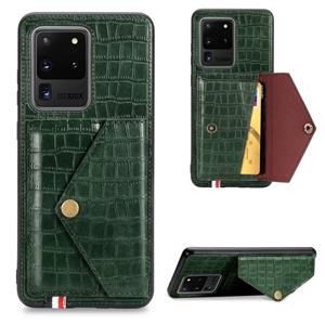 huismerk Voor Galaxy S20 Ultra Crocodile Patroon Envelop kaart pakket telefoon geval met magneet en beugel functie (groen)