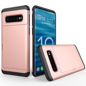 huismerk Schokbestendig robuuste Armor beschermende case voor Galaxy S10 PLUS met kaartsleuf (Rose goud)