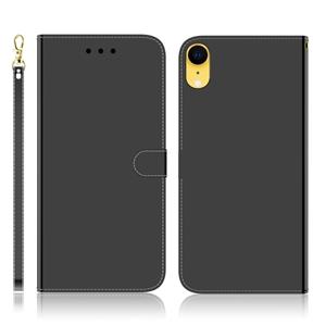 huismerk Voor iPhone XR Geïmiteerd spiegeloppervlak horizontale flip lederen hoes met houder & kaartsleuven & Portemonnee & Lanyard(Zwart)