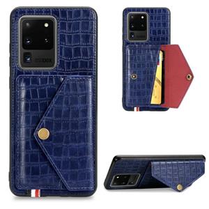 huismerk Voor Galaxy S20 Ultra Crocodile Patroon Envelop kaart pakket telefoon geval met magneet en beugel functie (blauw)