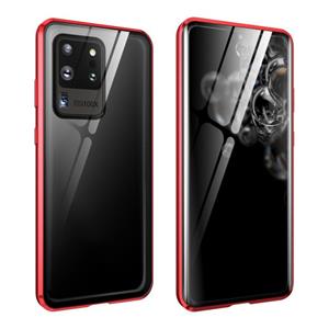 huismerk Voor Samsung Galaxy S20 Ultra Magnetic Metal Frame Dubbelzijdige Tempered Glass Case (Rood)